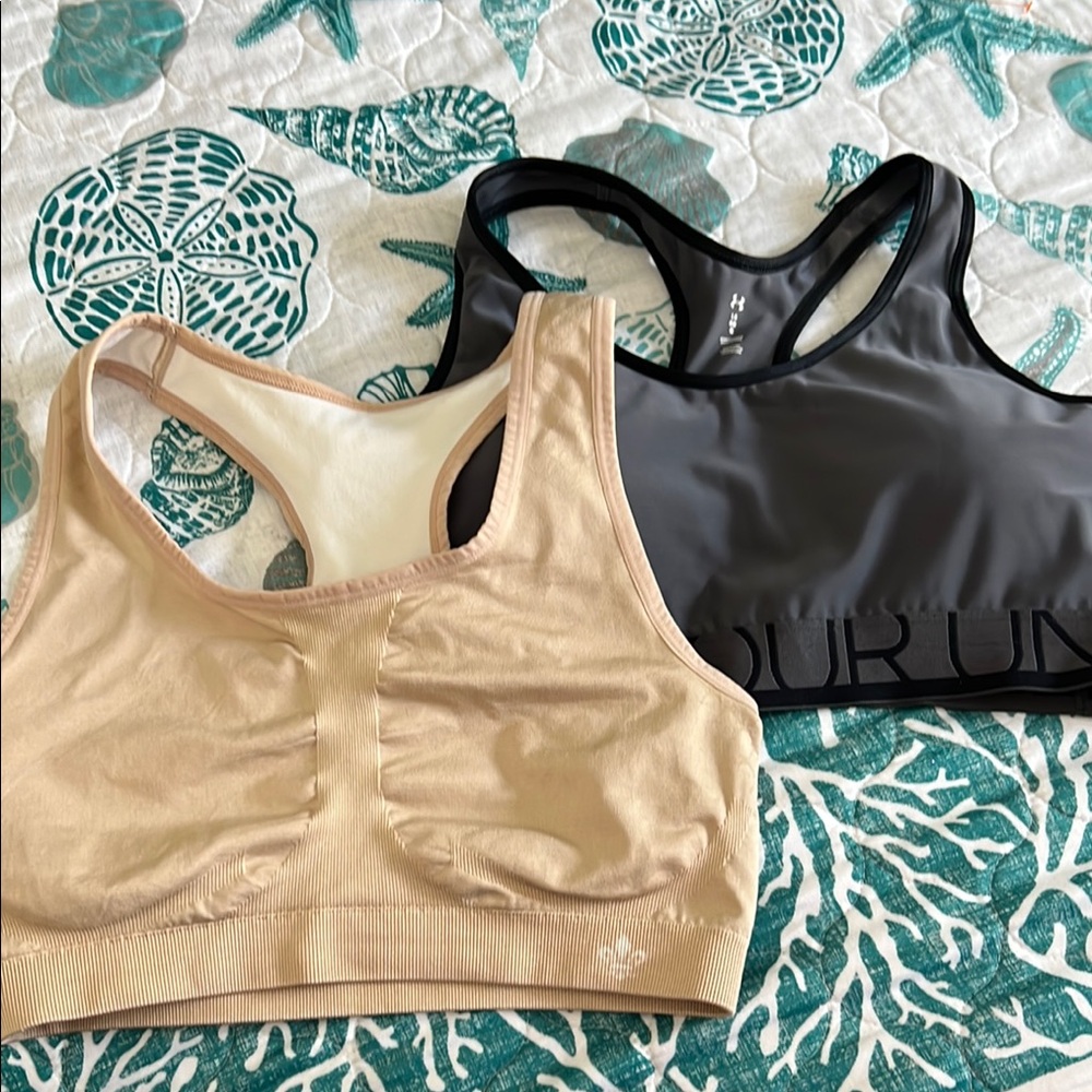 Under Armour Women's Size L Black Sports Bra & Tan Lily of France Sports Bra XL